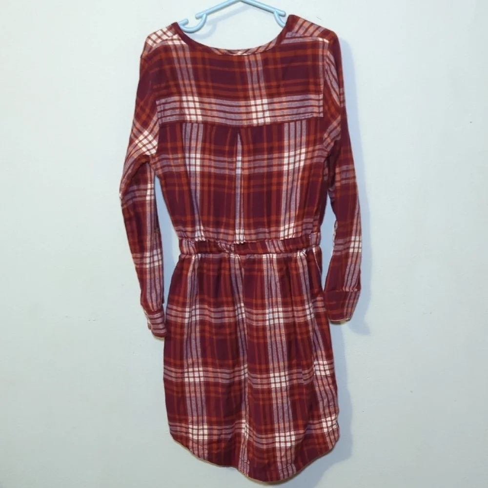 True Craft Red Plaid Flannel Dress Long Sleeve Drawstring Waist Girls Size M
